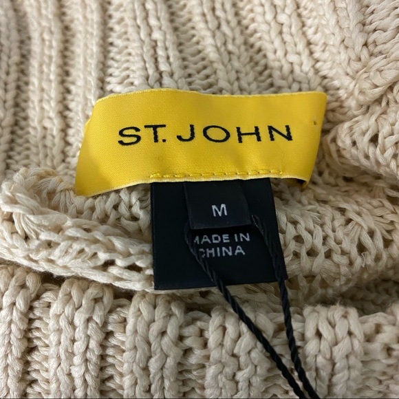 St. John Mock Neck Short Sleeve Chunky Cable Knit 100% Cotton Sweater Medium - Picture 2 of 10